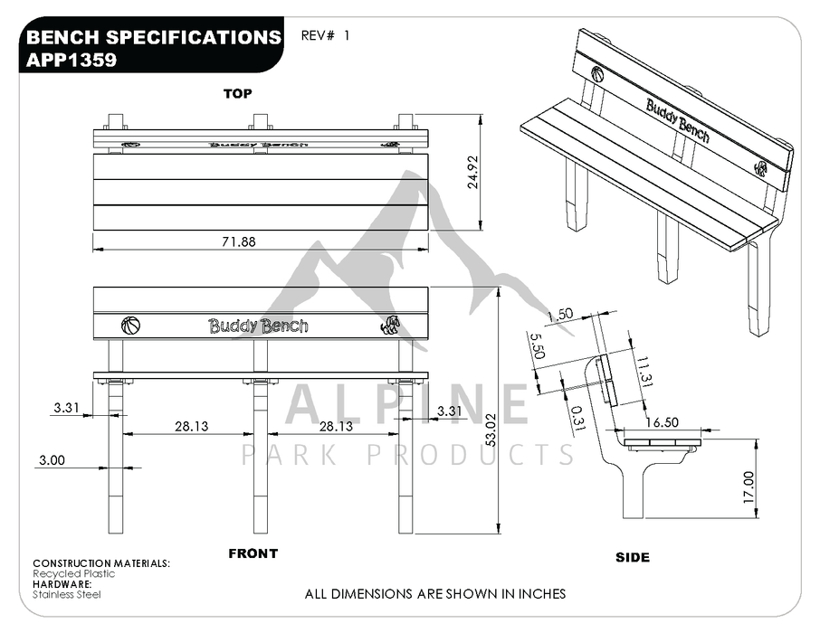 Recycled Plastic Inground Buddy Bench