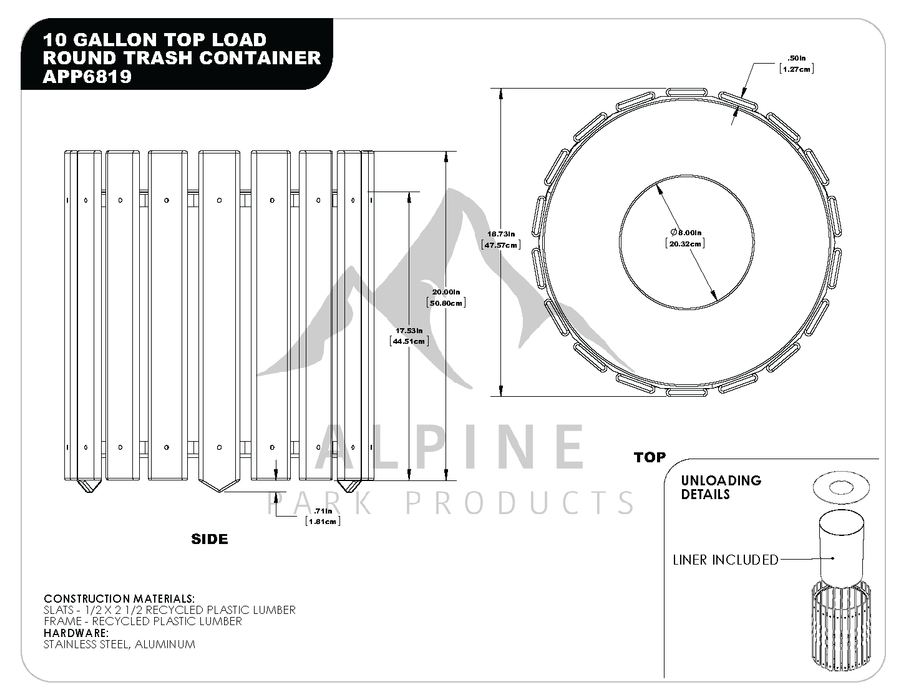 Round Slatted Trash Receptacle