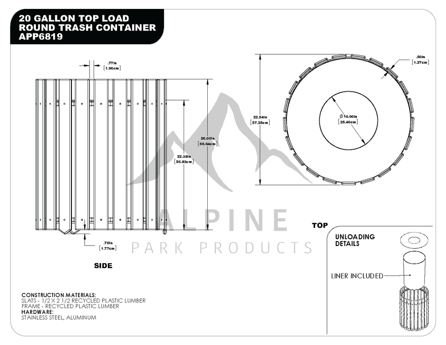 Round Slatted Trash Receptacle