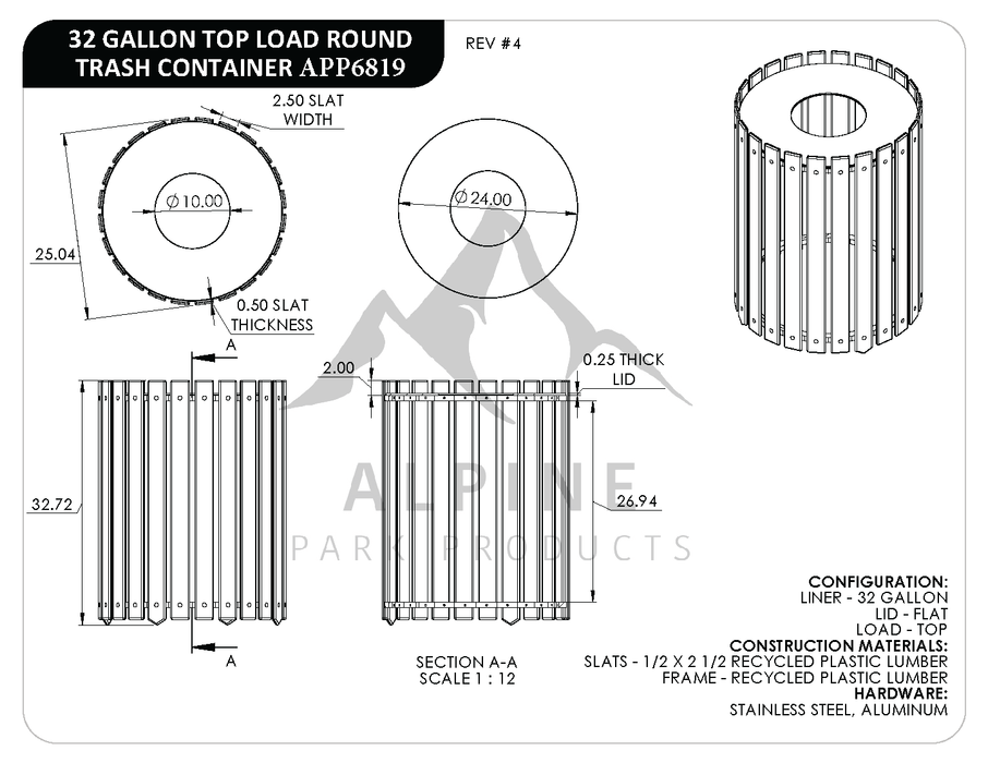 Round Slatted Trash Receptacle