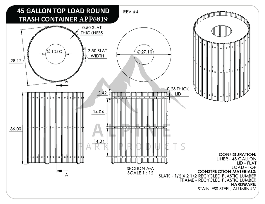 Round Slatted Trash Receptacle