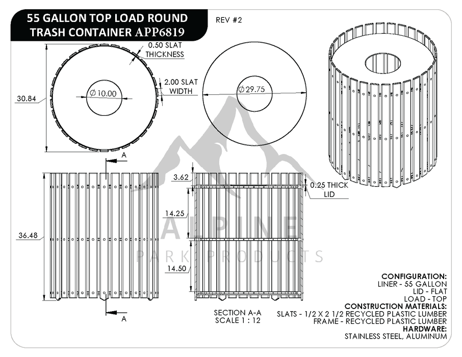 Round Slatted Trash Receptacle