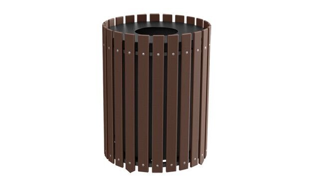 Round Slatted Trash Receptacle