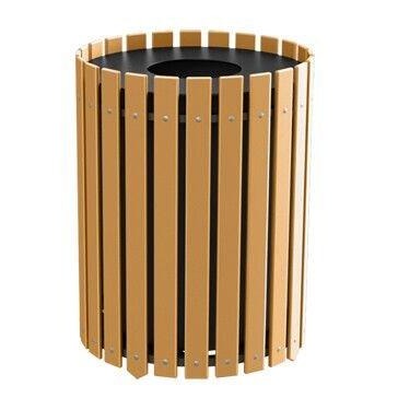 Round Slatted Trash Receptacle