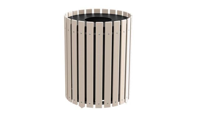 Round Slatted Trash Receptacle