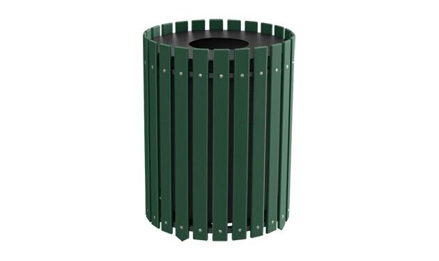 Round Slatted Trash Receptacle